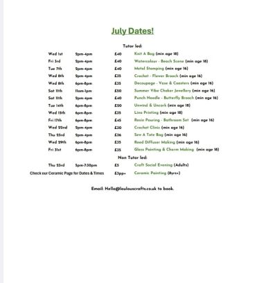 July Workshops!