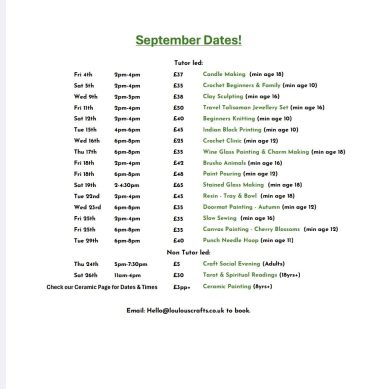 September Workshops!