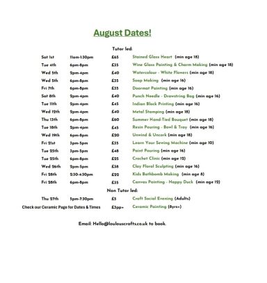 August Workshops!