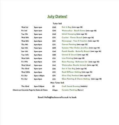 July Workshops!