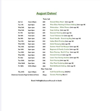 August Workshops!